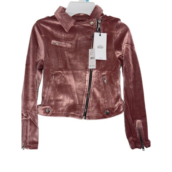 Hudson Girls Velvet Peach color Moto Jacket With Zipper & Snap Details - Picture 1 of 9